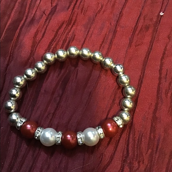 Pearl bracelet sterling silver and ruby - Picture 1 of 4